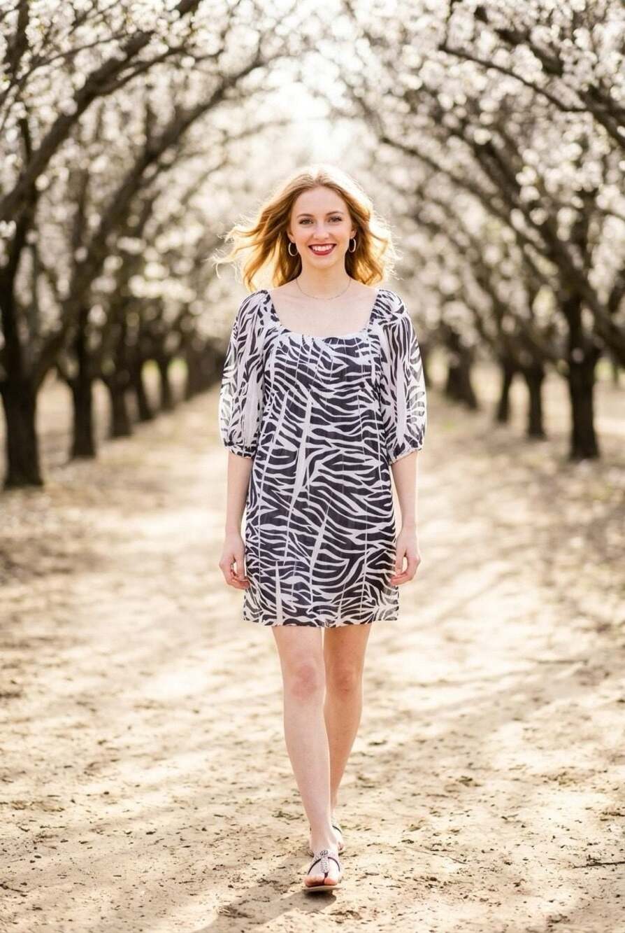 Fleurish Women's Zebra Print Sheer Puff Sleeve Dress Size L